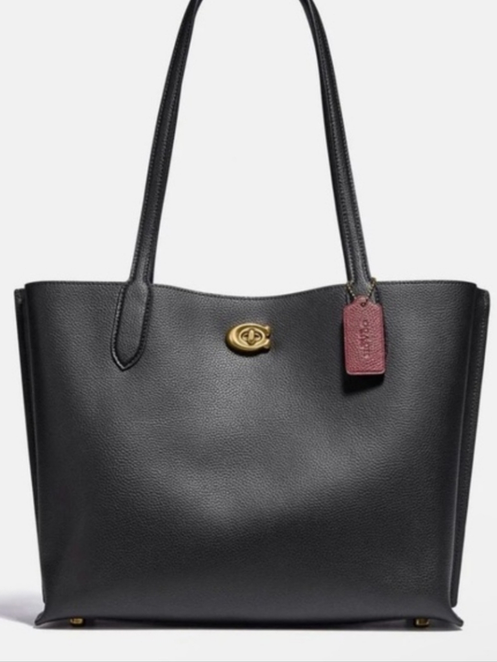 NWT Coach Willow Pebbled Leather Tote Handbag In Black And Burgundy